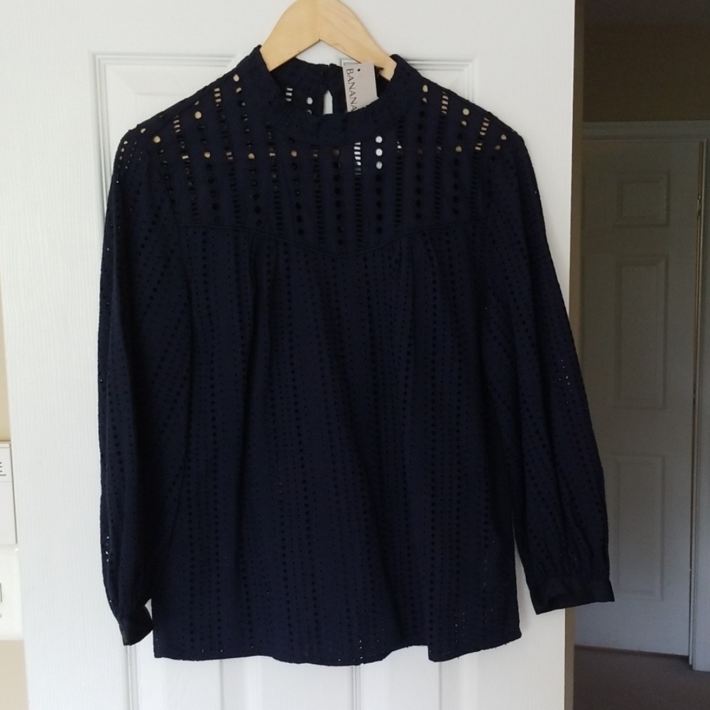 Banana Republic Navy Eyelet lace Top